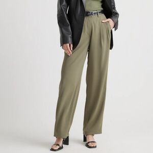 Quince | Stretch Crepe Pleated Wide Leg Pants Olive, Womens 12